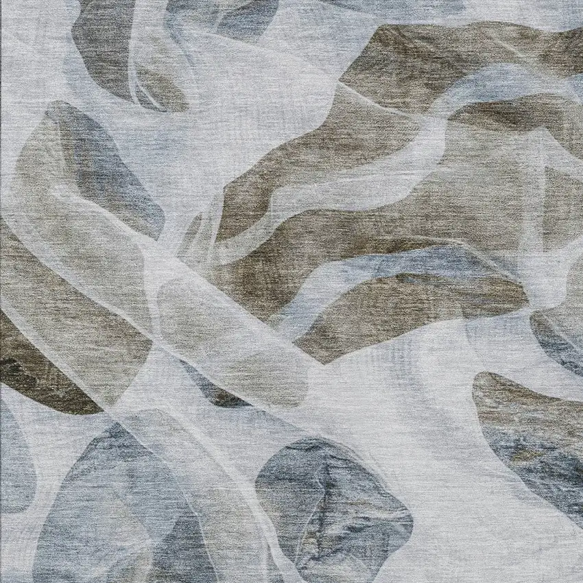 Sky Blue And Taupe Abstract Washable Indoor Outdoor Area Rug Photo 7