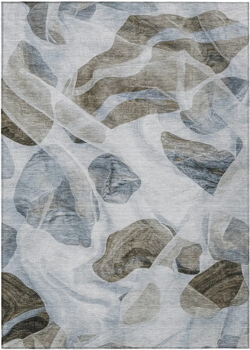 Sky Blue And Taupe Abstract Washable Indoor Outdoor Area Rug Photo 8