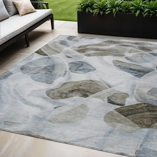 Sky Blue And Taupe Abstract Washable Indoor Outdoor Area Rug Photo 2