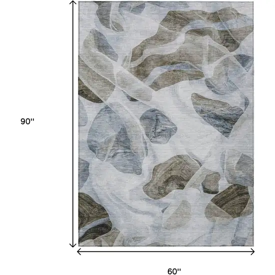 Sky Blue And Taupe Abstract Washable Indoor Outdoor Area Rug Photo 9