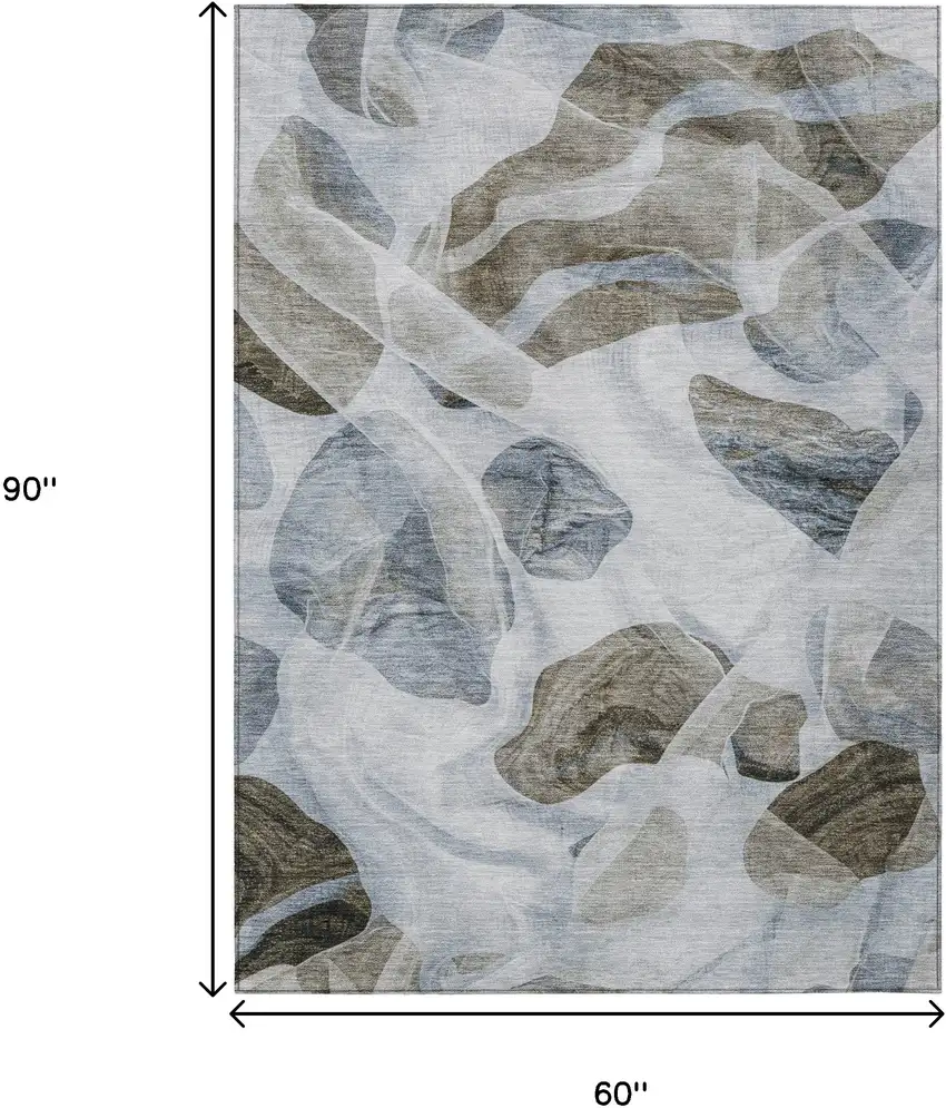 Sky Blue And Taupe Abstract Washable Indoor Outdoor Area Rug Photo 9