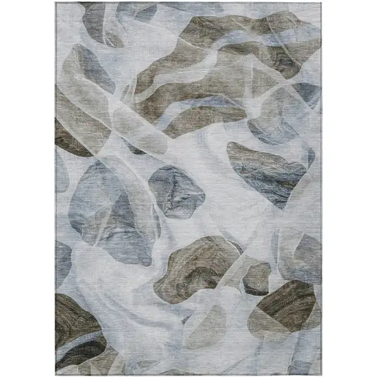 Sky Blue And Taupe Abstract Washable Indoor Outdoor Area Rug Photo 9