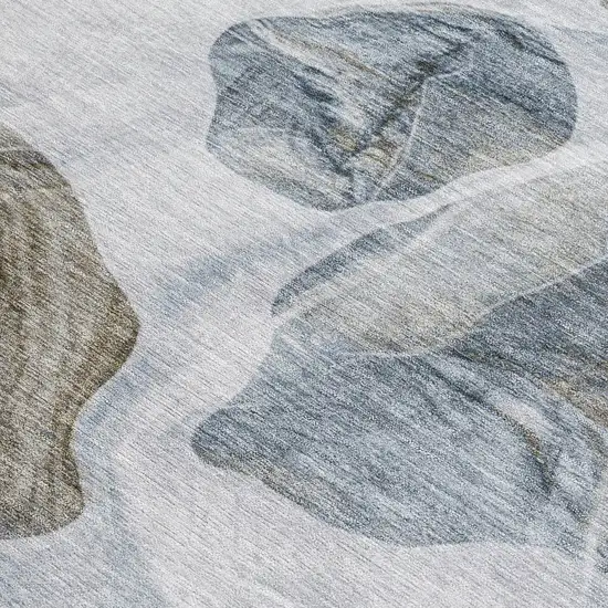 Sky Blue And Taupe Abstract Washable Indoor Outdoor Area Rug Photo 4