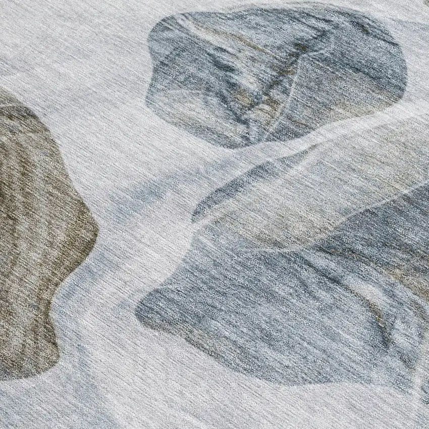 Sky Blue And Taupe Abstract Washable Indoor Outdoor Area Rug Photo 4