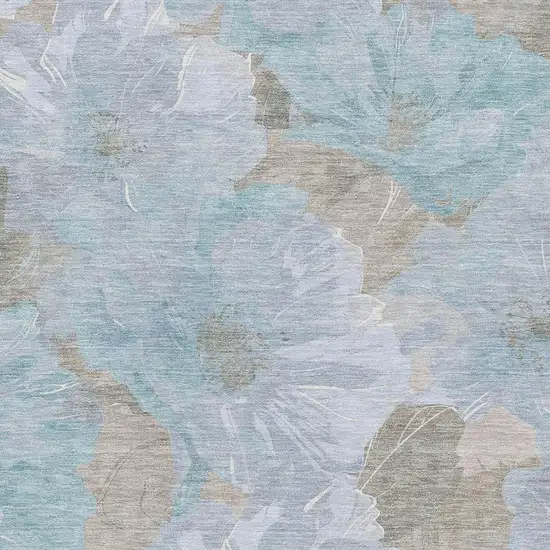 Sky Blue And Taupe Floral Washable Area Rug With UV Protection Photo 2