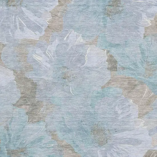 Sky Blue And Taupe Floral Washable Area Rug With UV Protection Photo 2
