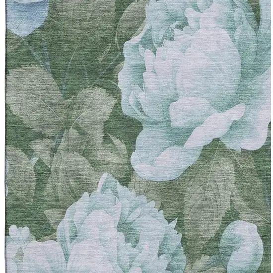 Sky Blue And Taupe Floral Washable Area Rug With UV Protection Photo 2