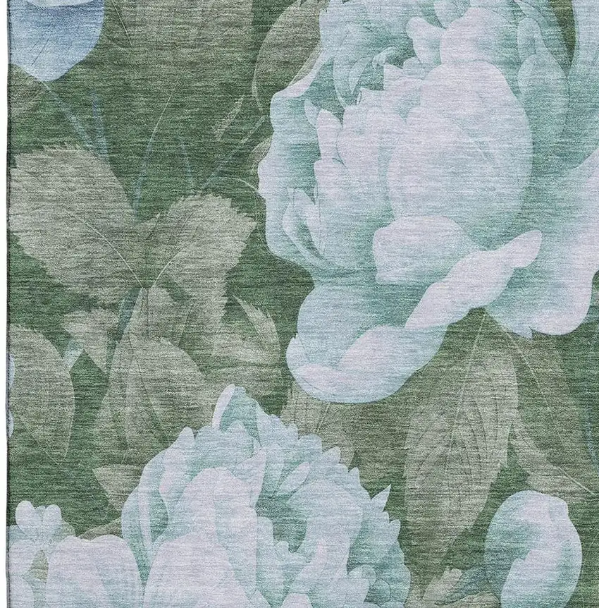 Sky Blue And Taupe Floral Washable Area Rug With UV Protection Photo 2