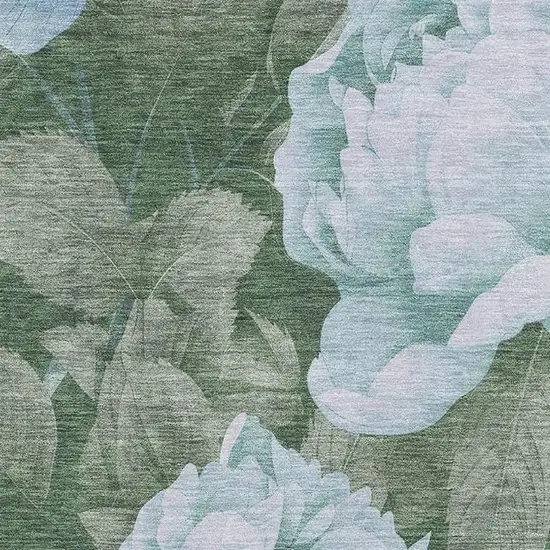 Sky Blue And Taupe Floral Washable Area Rug With UV Protection Photo 2