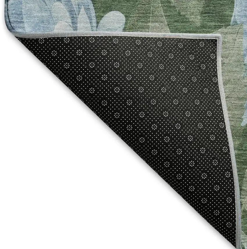 Sky Blue And Taupe Floral Washable Area Rug With UV Protection Photo 6