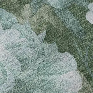 Photo of Sky Blue And Taupe Floral Washable Area Rug With UV Protection