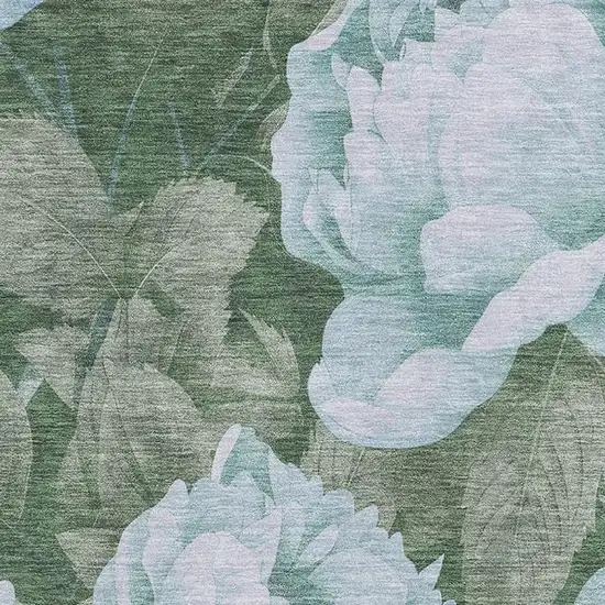 Sky Blue And Taupe Floral Washable Area Rug With UV Protection Photo 2