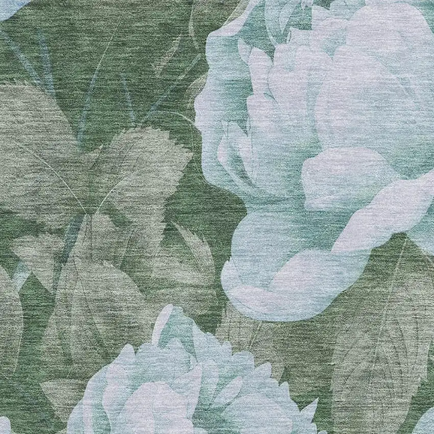 Sky Blue And Taupe Floral Washable Area Rug With UV Protection Photo 2