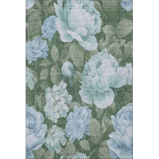 Sky Blue And Taupe Floral Washable Area Rug With UV Protection Photo 3