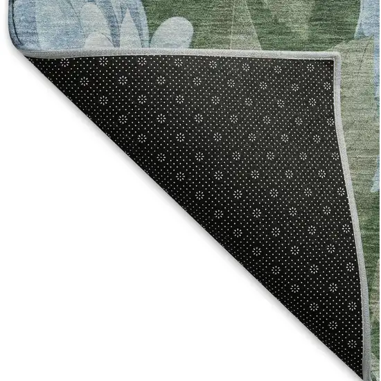 Sky Blue And Taupe Floral Washable Area Rug With UV Protection Photo 6