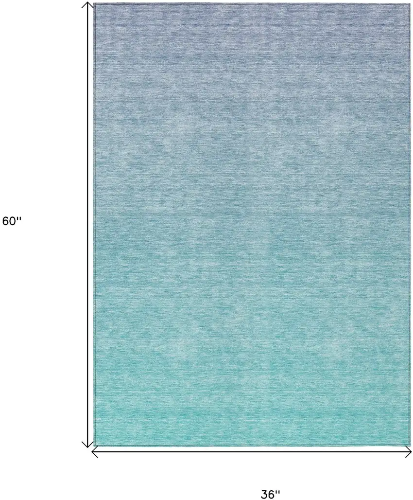 Sky Blue And Teal Blue Ombre Washable Indoor Outdoor Area Rug Photo 3