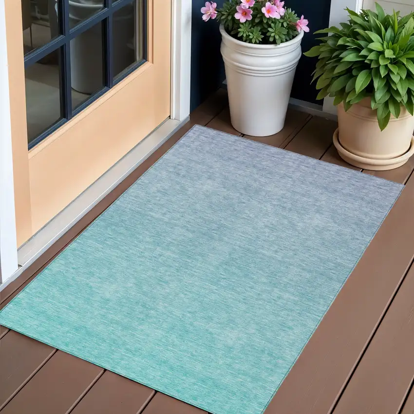 Sky Blue And Teal Blue Ombre Washable Indoor Outdoor Area Rug Photo 1