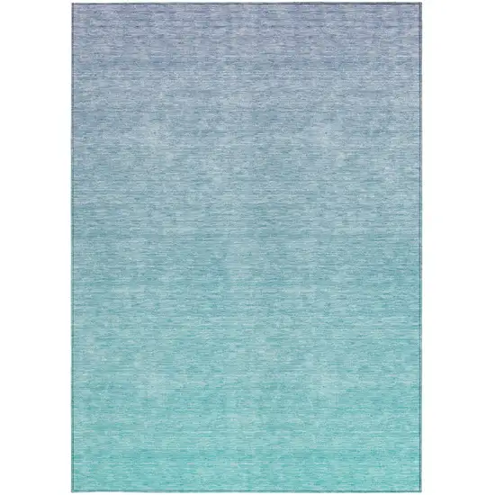 Sky Blue And Teal Blue Ombre Washable Indoor Outdoor Area Rug Photo 6