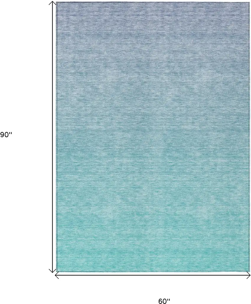 Sky Blue And Teal Blue Ombre Washable Indoor Outdoor Area Rug Photo 3