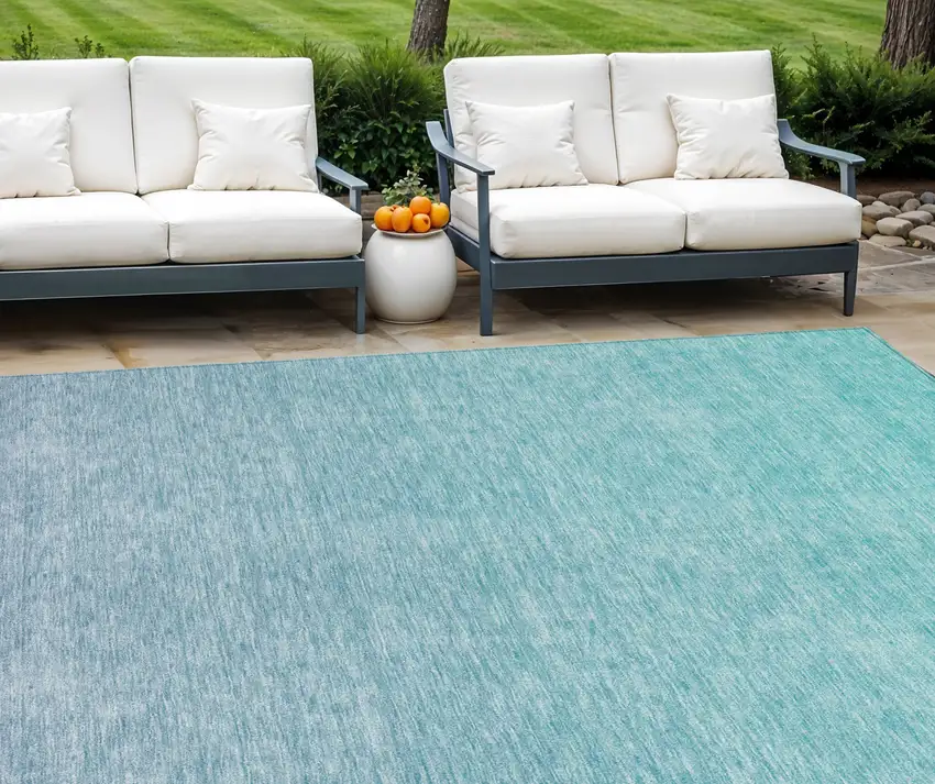 Sky Blue And Teal Blue Ombre Washable Indoor Outdoor Area Rug Photo 1