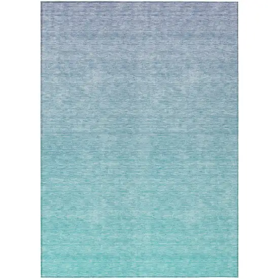Sky Blue And Teal Blue Ombre Washable Indoor Outdoor Area Rug Photo 2