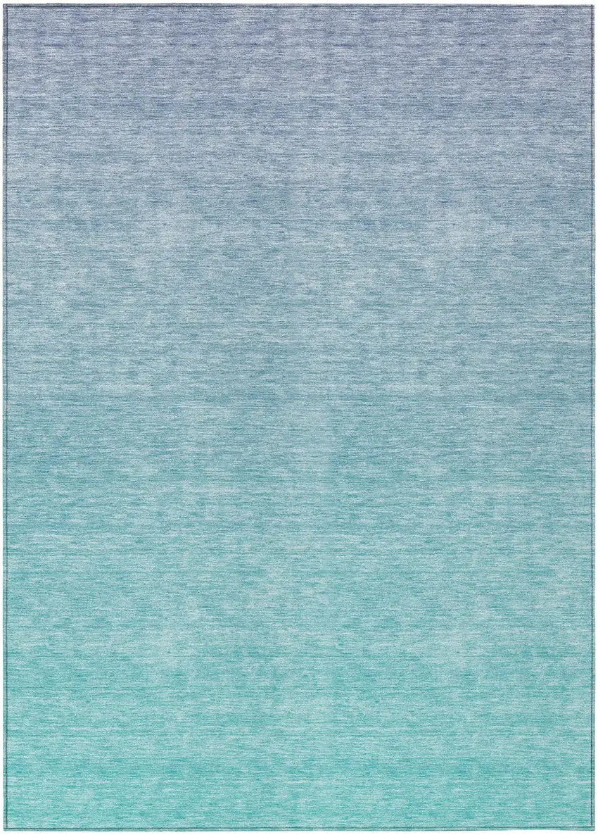 Sky Blue And Teal Blue Ombre Washable Indoor Outdoor Area Rug Photo 2