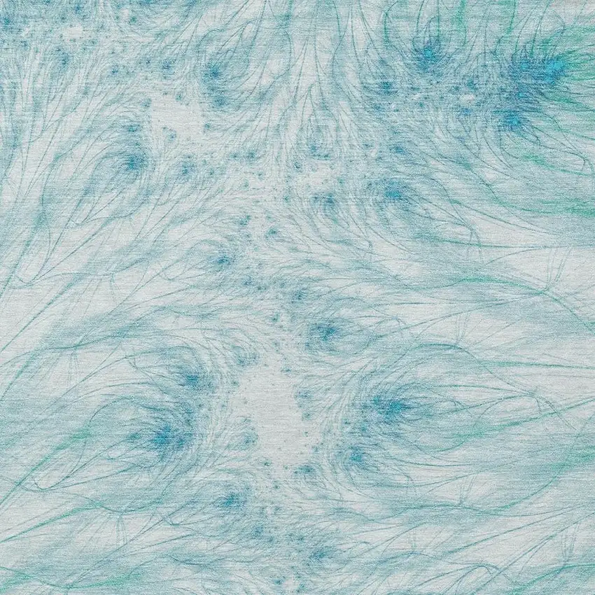 Sky Blue And Teal Blue Oriental Washable Indoor Outdoor Area Rug Photo 2