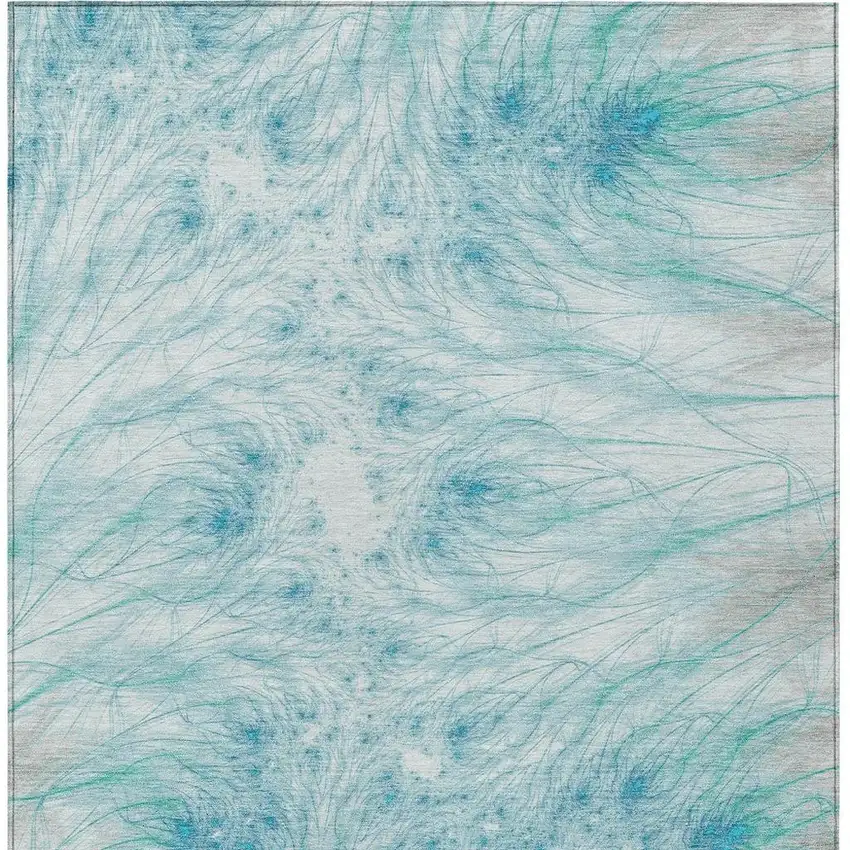 Sky Blue And Teal Blue Oriental Washable Indoor Outdoor Area Rug Photo 3