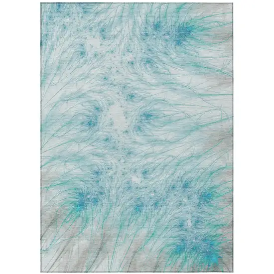 Sky Blue And Teal Blue Oriental Washable Indoor Outdoor Area Rug Photo 1