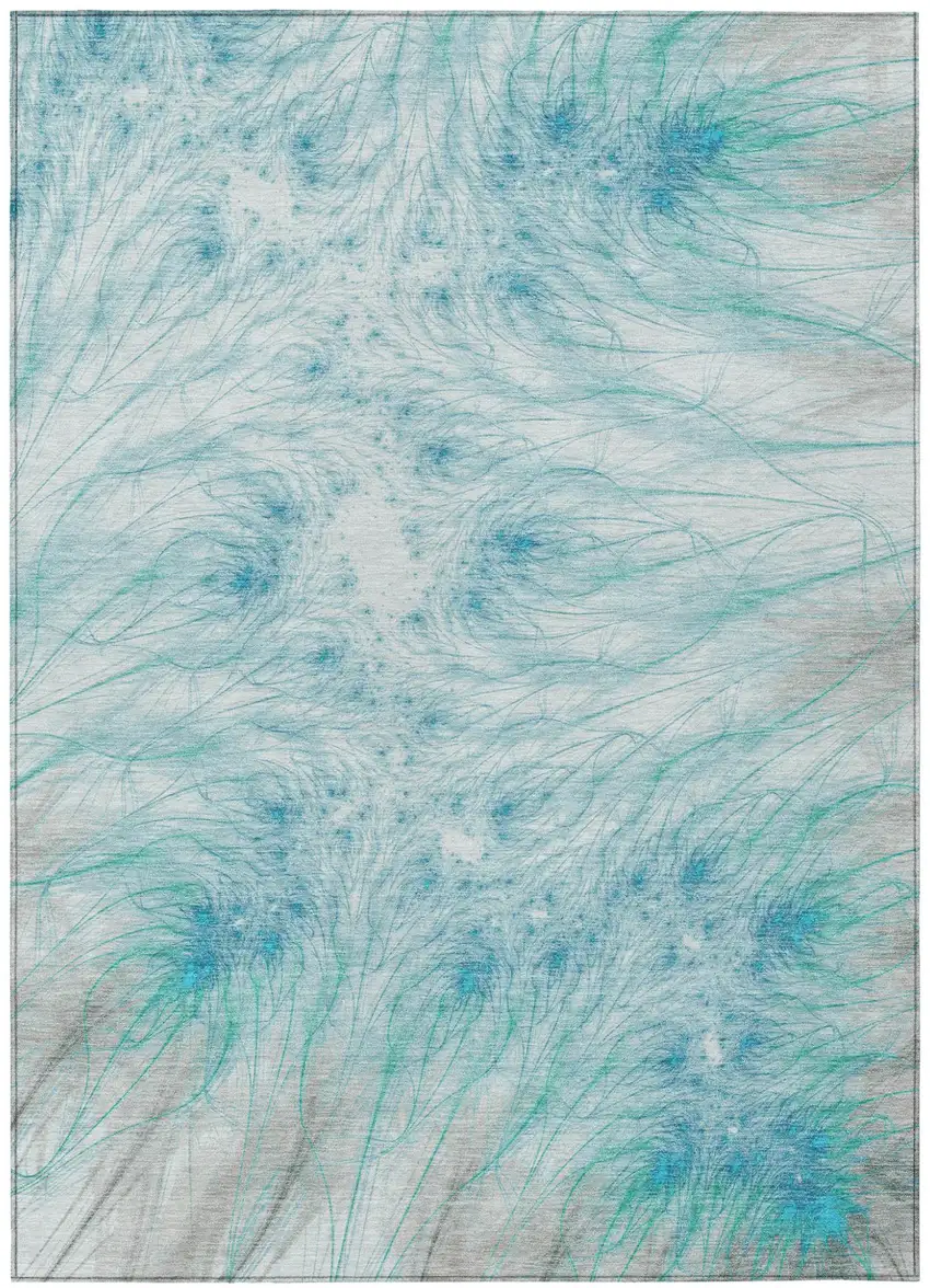 Sky Blue And Teal Blue Oriental Washable Indoor Outdoor Area Rug Photo 1