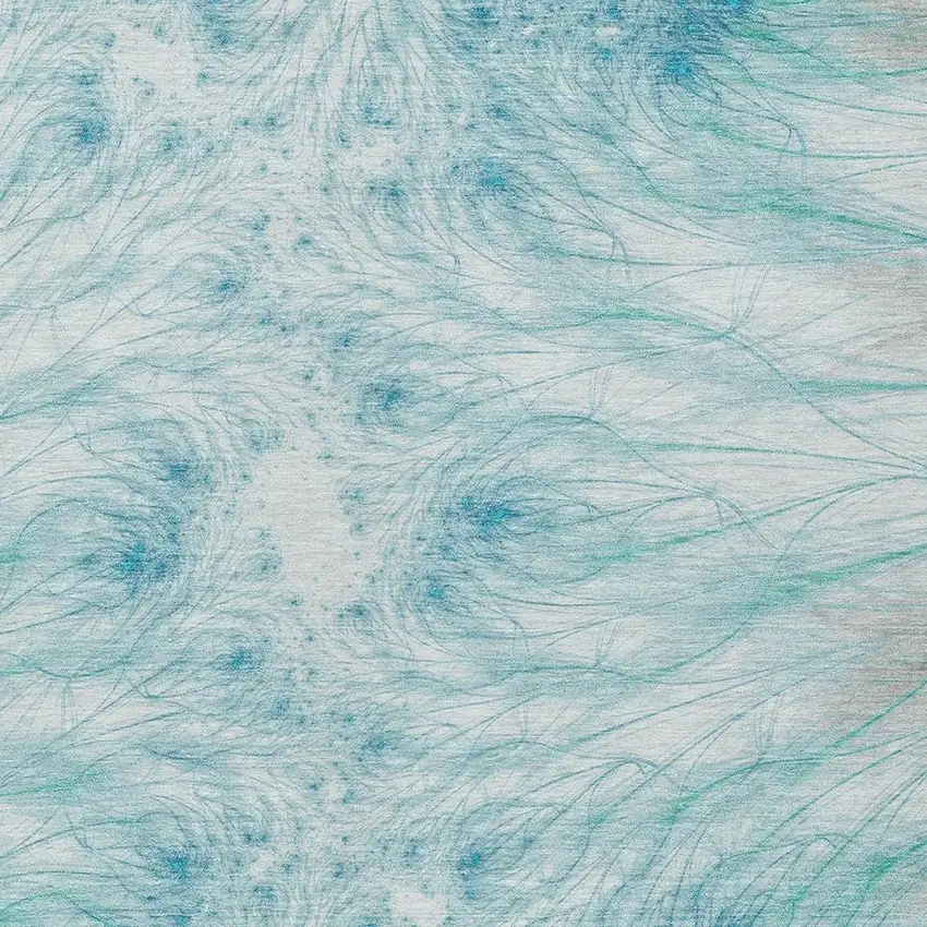 Sky Blue And Teal Blue Oriental Washable Indoor Outdoor Area Rug Photo 2
