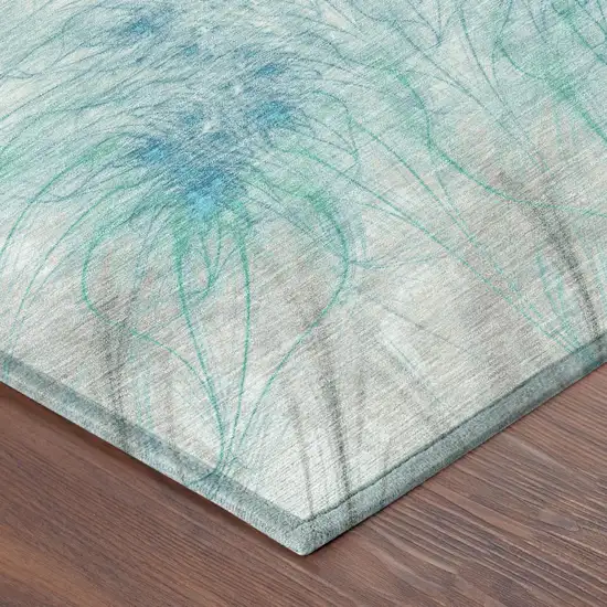 Sky Blue And Teal Blue Oriental Washable Indoor Outdoor Area Rug Photo 4