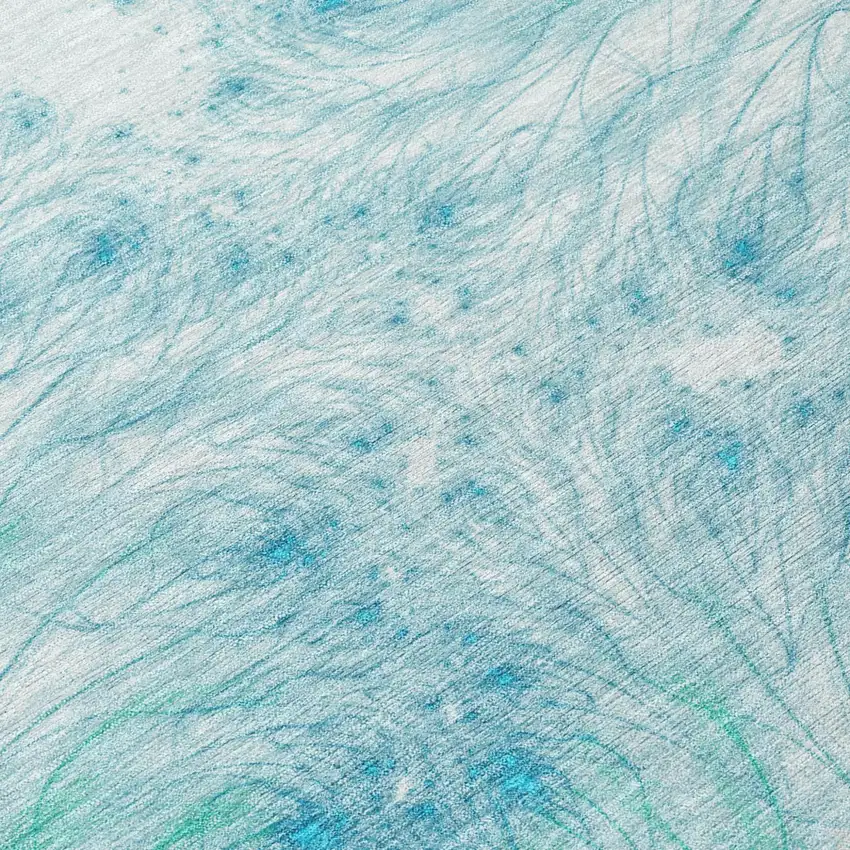 Sky Blue And Teal Blue Oriental Washable Indoor Outdoor Area Rug Photo 5