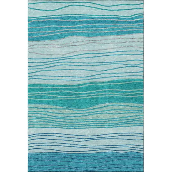 Sky Blue And Teal Blue Striped Washable Area Rug With UV Protection Photo 3