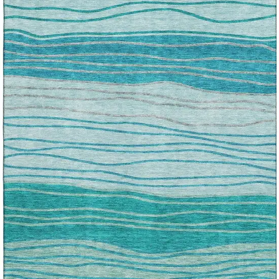 Sky Blue And Teal Blue Striped Washable Area Rug With UV Protection Photo 4