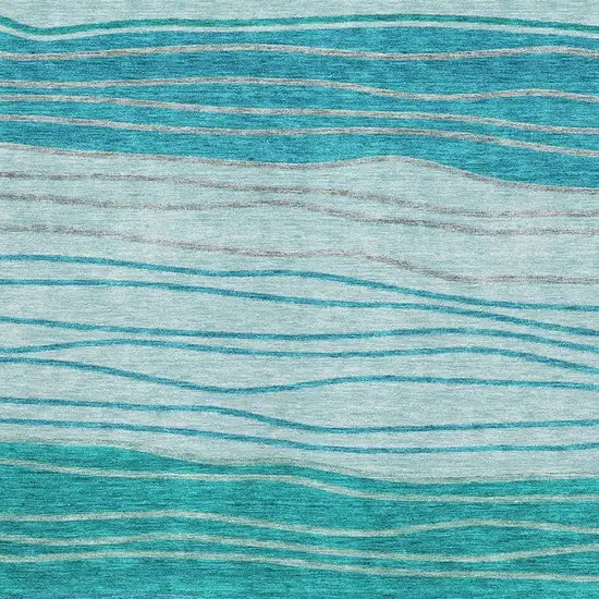 Sky Blue And Teal Blue Striped Washable Area Rug With UV Protection Photo 3