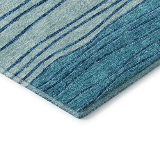 Sky Blue And Teal Blue Striped Washable Area Rug With UV Protection Photo 8
