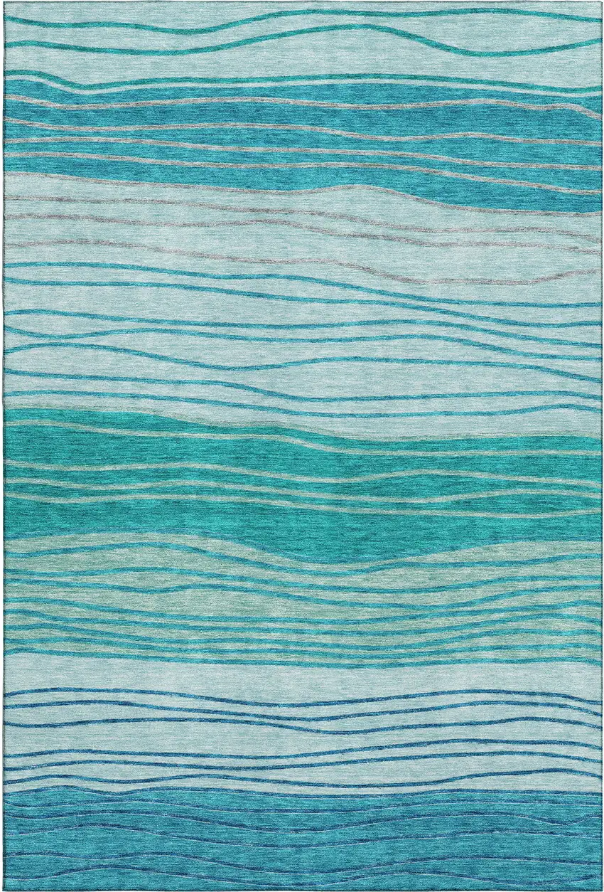 Sky Blue And Teal Blue Striped Washable Area Rug With UV Protection Photo 1