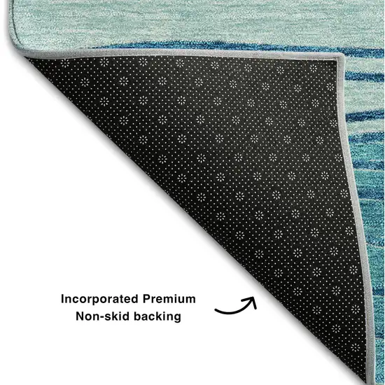 Sky Blue And Teal Blue Striped Washable Area Rug With UV Protection Photo 6