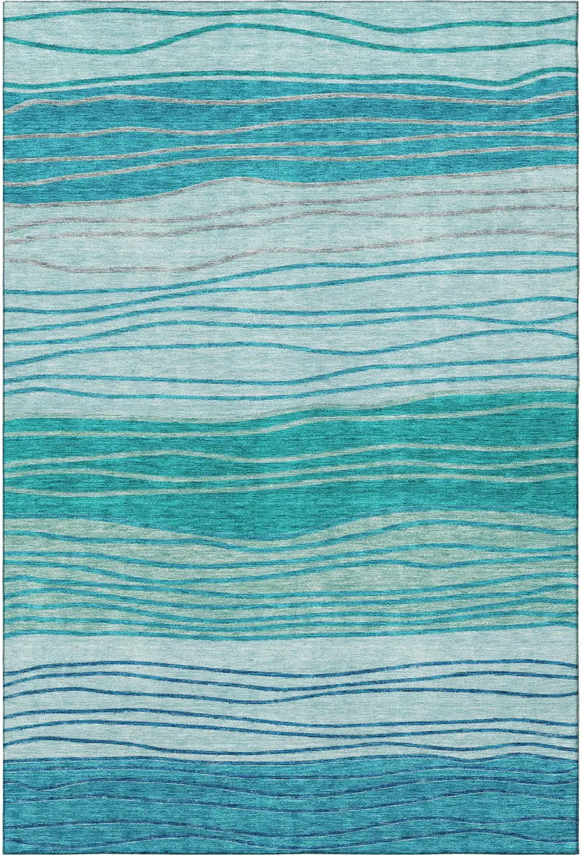 Sky Blue And Teal Blue Striped Washable Area Rug With UV Protection Photo 3
