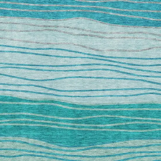 Sky Blue And Teal Blue Striped Washable Area Rug With UV Protection Photo 3
