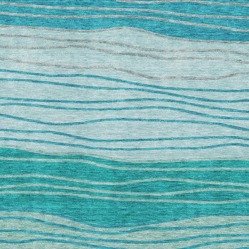 Sky Blue And Teal Blue Striped Washable Area Rug With UV Protection Photo 3