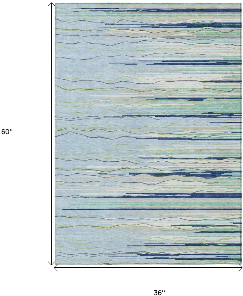 Sky Blue Aqua And Gray Striped Washable Indoor Outdoor Area Rug Photo 3