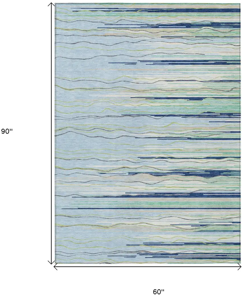 Sky Blue Aqua And Gray Striped Washable Indoor Outdoor Area Rug Photo 3