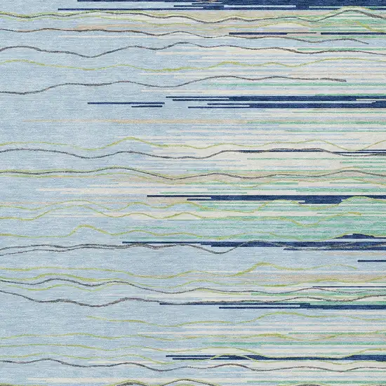 Sky Blue Aqua And Gray Striped Washable Indoor Outdoor Area Rug Photo 6
