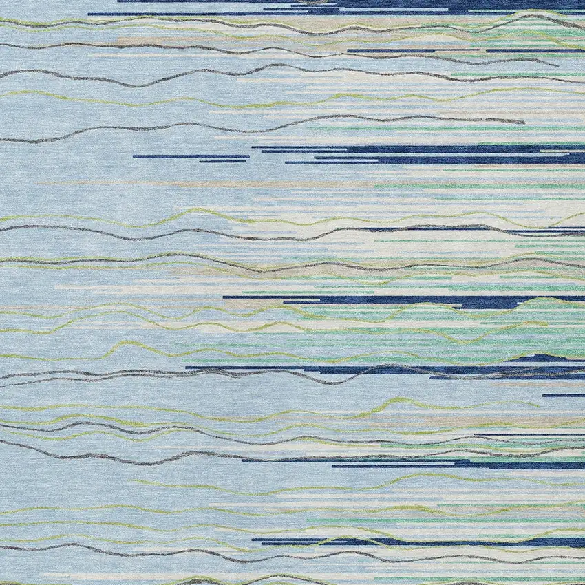 Sky Blue Aqua And Gray Striped Washable Indoor Outdoor Area Rug Photo 6