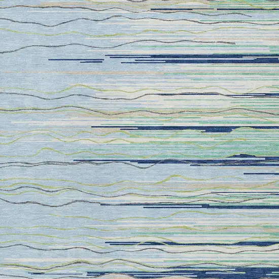 Sky Blue Aqua And Gray Striped Washable Indoor Outdoor Area Rug Photo 6