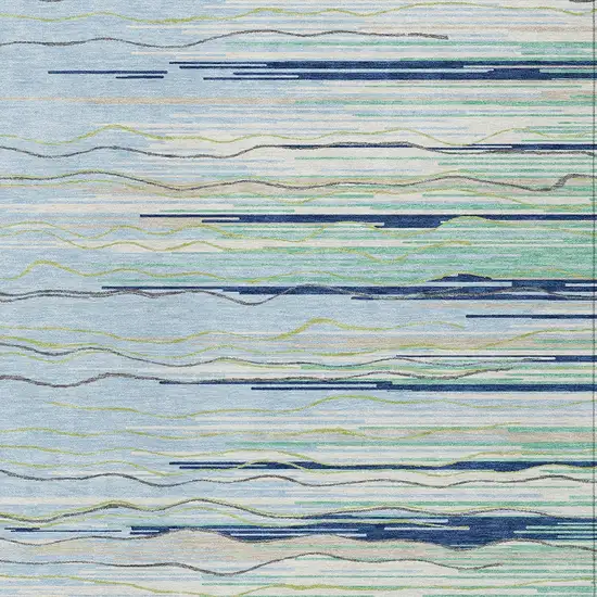 Sky Blue Aqua And Gray Striped Washable Indoor Outdoor Area Rug Photo 6