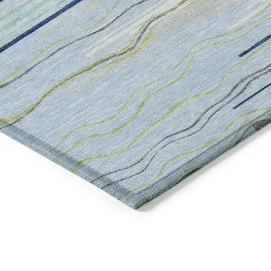 Sky Blue Aqua And Gray Striped Washable Indoor Outdoor Area Rug Photo 4