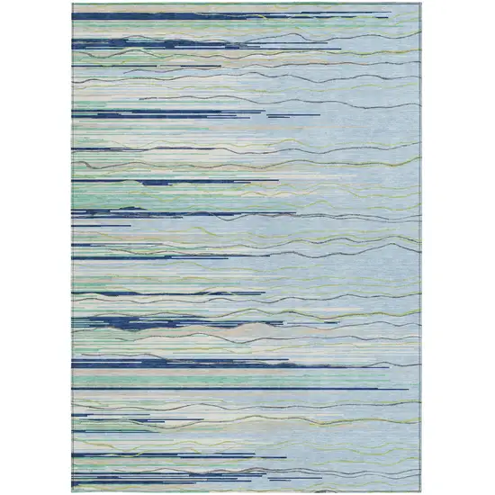 Sky Blue Aqua And Gray Striped Washable Indoor Outdoor Area Rug Photo 7